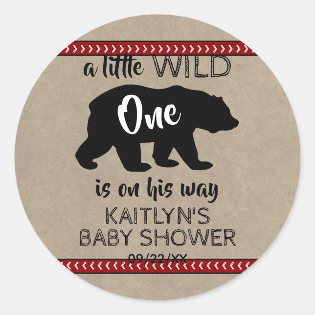 Pegatina Redonda Wild One Boys Baby Shower (Anverso)