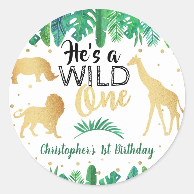 Pegatina Redonda Wild One Boys First Birthday Party Favor (Anverso)
