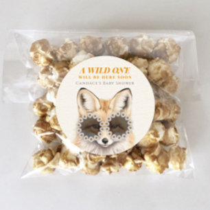 Pegatina Redonda Wild One Daisy Fox Baby Shower