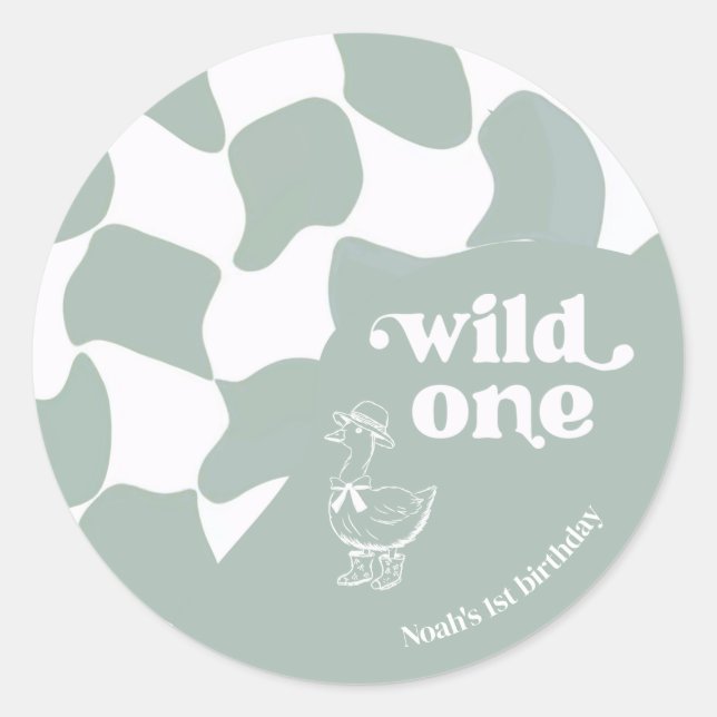 Pegatina Redonda Wild One Dapper Duck Cumpleaños 1er Cumpleaños Ver (Anverso)