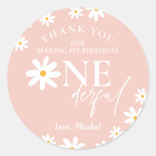 Pegatina Redonda Wild One First Birthday Boho Retro Rubor Pink Dais