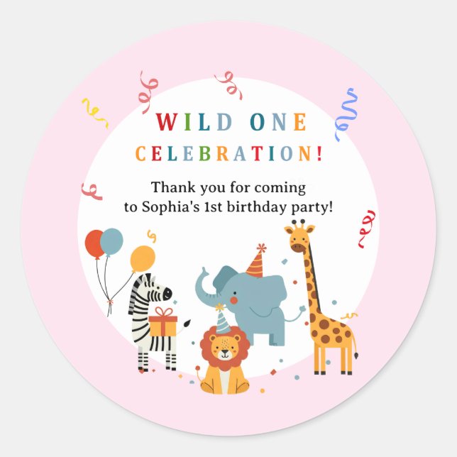Pegatina Redonda Wild One First Birthday Invitation (Anverso)