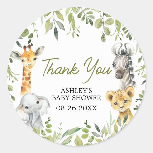 Pegatina Redonda Wild One Jungle Safari Baby Shower (Anverso)