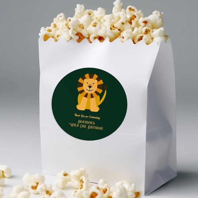 Pegatina Redonda Wild One Leon Birthday Party Jungle Safari Favor (Subido por el creador)