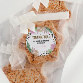 Pegatina Redonda Wild One Leopard Birthday Baby Shower Class