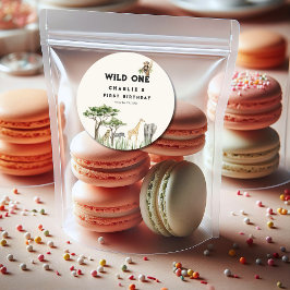 Pegatina Redonda Wild One Safari Animal Birthday