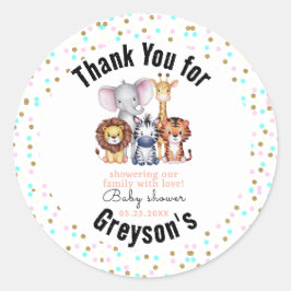 Pegatina Redonda Wild One Safari Animals Baby Shower