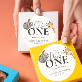 Pegatina Redonda Wild One Safari Animals Baby Shower