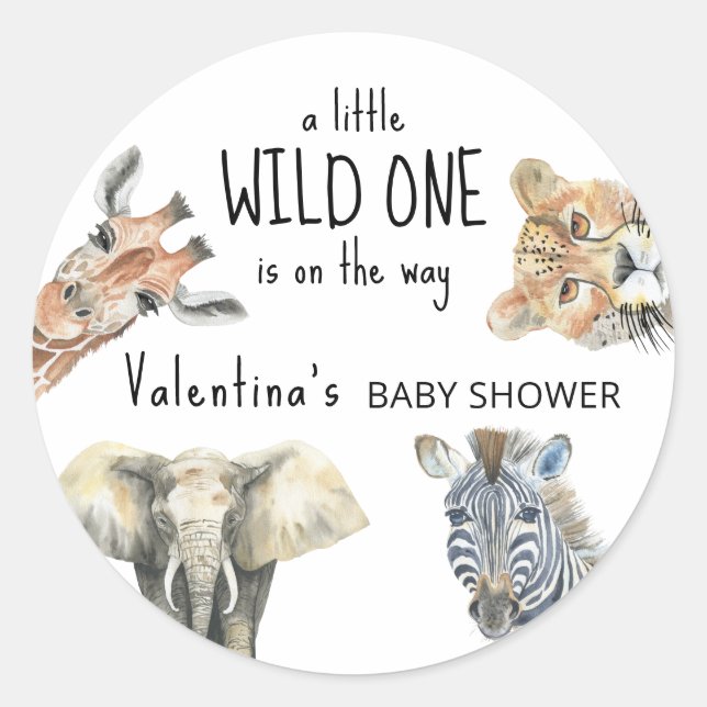 Pegatina Redonda Wild One Safari Animals Baby Shower (Anverso)