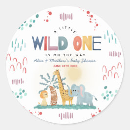 Pegatina Redonda Wild One Safari Animals Baby Shower