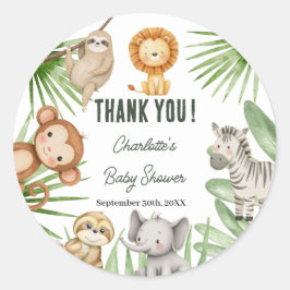 Pegatina Redonda Wild One Safari Animals Boy Baby Shower