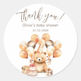 Pegatina Redonda Wild One Safari Bear Baby Shower Gracias