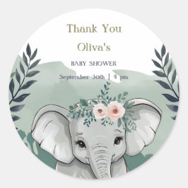 Pegatina Redonda Wild One Safari Elephant Baby Shower Classic Round