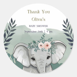 Pegatina Redonda Wild One Safari Elephant Baby Shower Classic Round