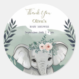 Pegatina Redonda Wild One Safari Elephant Baby Shower Classic Round