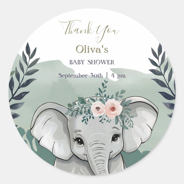 Pegatina Redonda Wild One Safari Elephant Baby Shower Classic Round (Anverso)