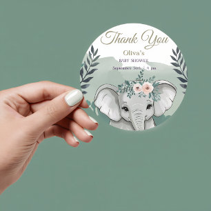 Pegatina Redonda Wild One Safari Elephant Baby Shower Classic Round