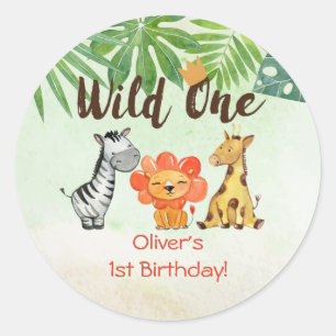 Pegatina Redonda Wild One, Safari First Birday