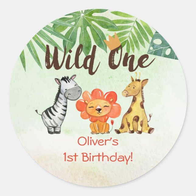 Pegatina Redonda Wild One, Safari First Birday (Anverso)