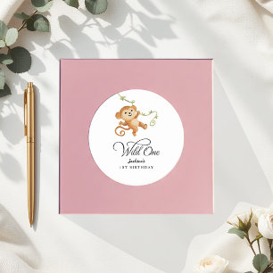 Pegatina Redonda Wild One Safari Jungle Boys Fiesta de primer cumpl