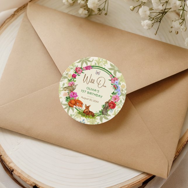 Pegatina Redonda Wild One Whimsical Forest Floral Birthday (Subido por el creador)