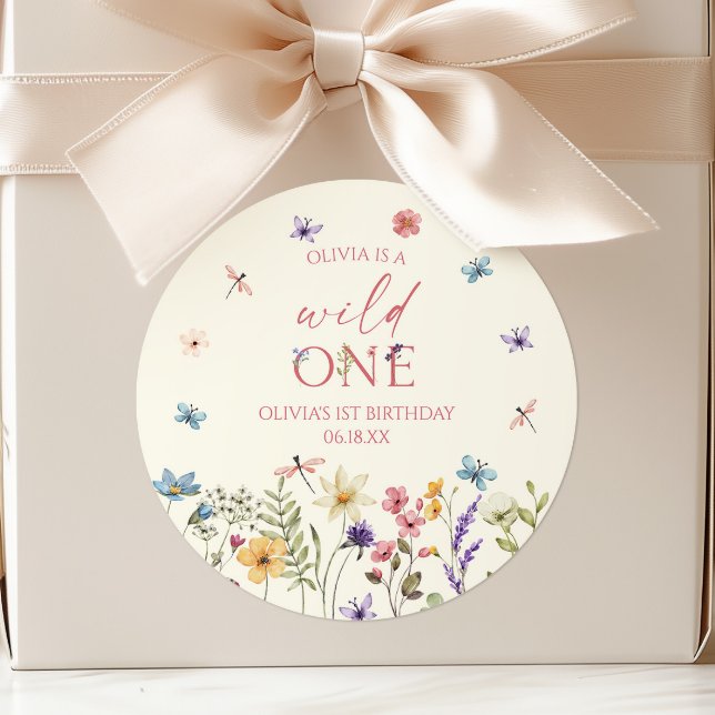 Pegatina Redonda Wild One Wildflower Wild Flower 1st Birthday Party (Subido por el creador)