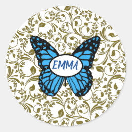 Pegatina Redonda Wild Romantic Field Blue butterflies