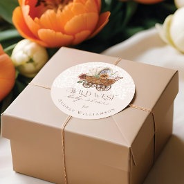 Pegatina Redonda Wild West Country Western Floral Wagon Baby Shower