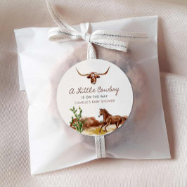 Pegatina Redonda Wild West Little Cowboy Baby Shower
