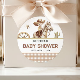 Pegatina Redonda Wild West Rodeo Western Little Cowboy Baby Shower