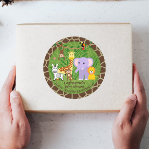 Pegatina Redonda Wild Zoo Animal Jungle Safari Baby Shower