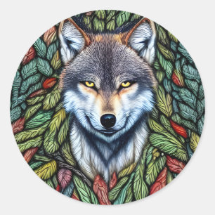 Pegatina Redonda Wilderness Woodland Predator Wolf