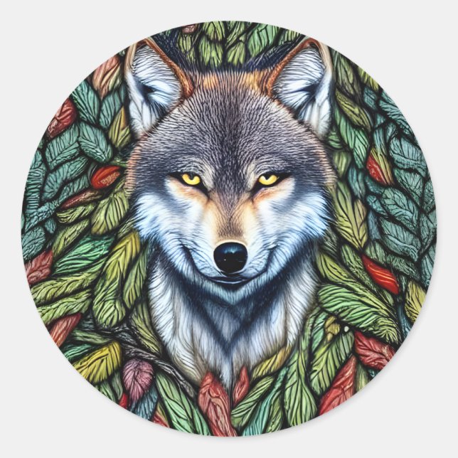 Pegatina Redonda Wilderness Woodland Predator Wolf (Anverso)