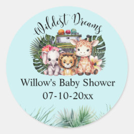 Pegatina Redonda Wildest Dreams Safari Adventure Baby Shower 