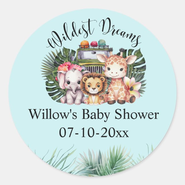 Pegatina Redonda Wildest Dreams Safari Adventure Baby Shower  (Anverso)