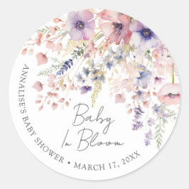 Pegatina Redonda Wildflower Baby In Bloom Floral Baby Shower