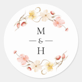 Pegatina Redonda Wildflower Blush Floral Monogram Wedding Favor