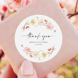 Pegatina Redonda Wildflower Blush Floral Wedding Thank You
