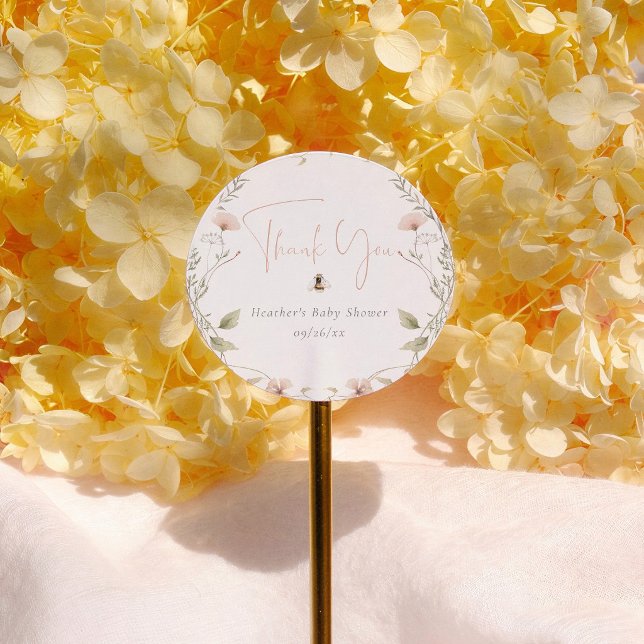 Pegatina Redonda Wildflower Boho Bee Girl Baby Shower Thank You (Subido por el creador)