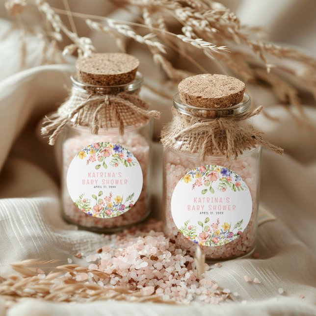 Pegatina Redonda Wildflower Boho Field Género Neutral Baby Shower (Subido por el creador)