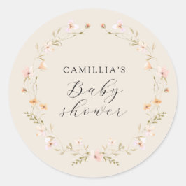Pegatina Redonda Wildflower Boho Floral Baby Shower