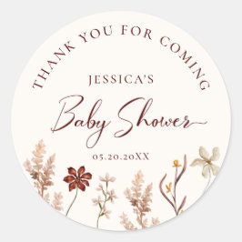 Pegatina Redonda Wildflower Boho Gracias Baby Shower