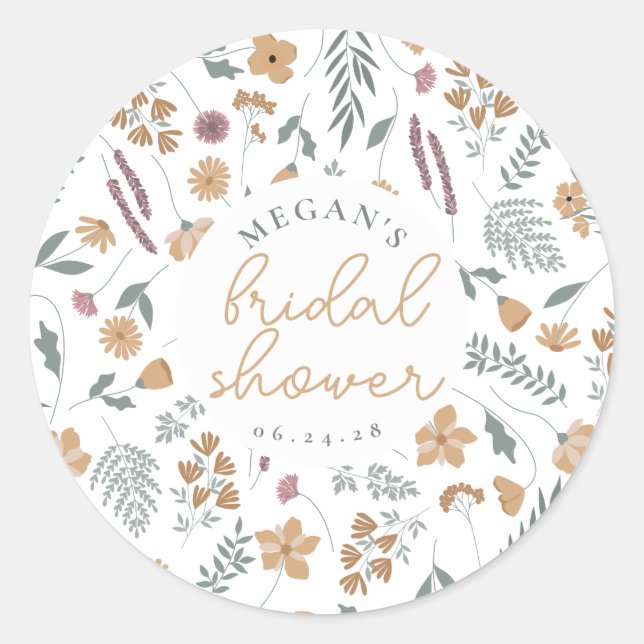 Pegatina Redonda Wildflower Bridal Shower Sticker - Orange (Anverso)
