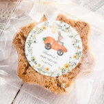 Pegatina Redonda Wildflower Bunny Rabbit Easter Garden Baby Shower<br><div class="desc">These adorable stickers feature a cute rabbit riding a carrot car framed with lush wildflower wreath.</div>