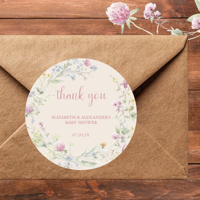 Pegatina Redonda Wildflower Couples Baby Shower Classic Round Stick (Subido por el creador)