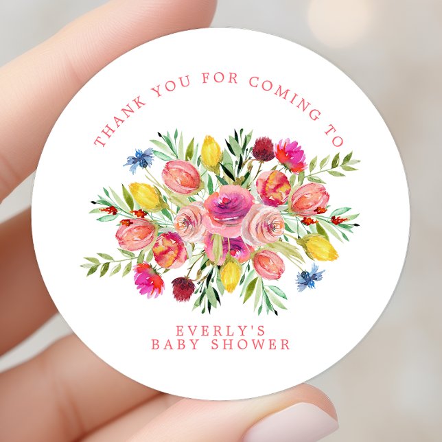 Pegatina Redonda Wildflower Floral Baby Shower Gracias (Subido por el creador)