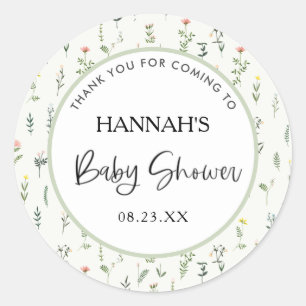 Pegatina Redonda Wildflower Garden Baby Shower Gracias