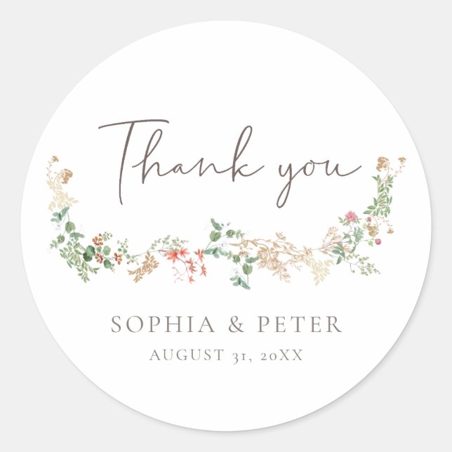 Pegatina Redonda Wildflower Garden Floral Floral Thank you Sticker (Anverso)
