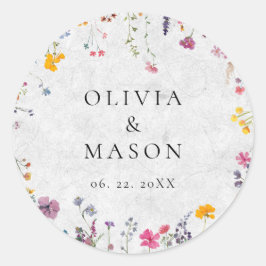 Pegatina Redonda Wildflower Garden Modern Floral Ivory Chic Wedding