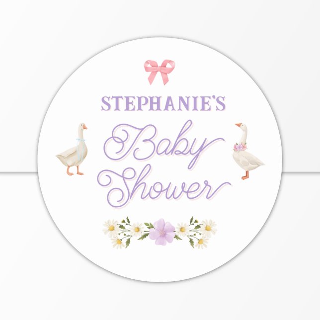 Pegatina Redonda Wildflower Geese Watercolor Baby Shower (Subido por el creador)